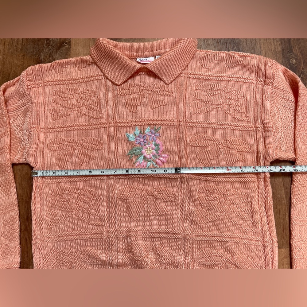 VTG 80s Avon Fashions Kawaii‎ Collar Sweater Pink Floral Embroidered Retro - Picture 8 of 10